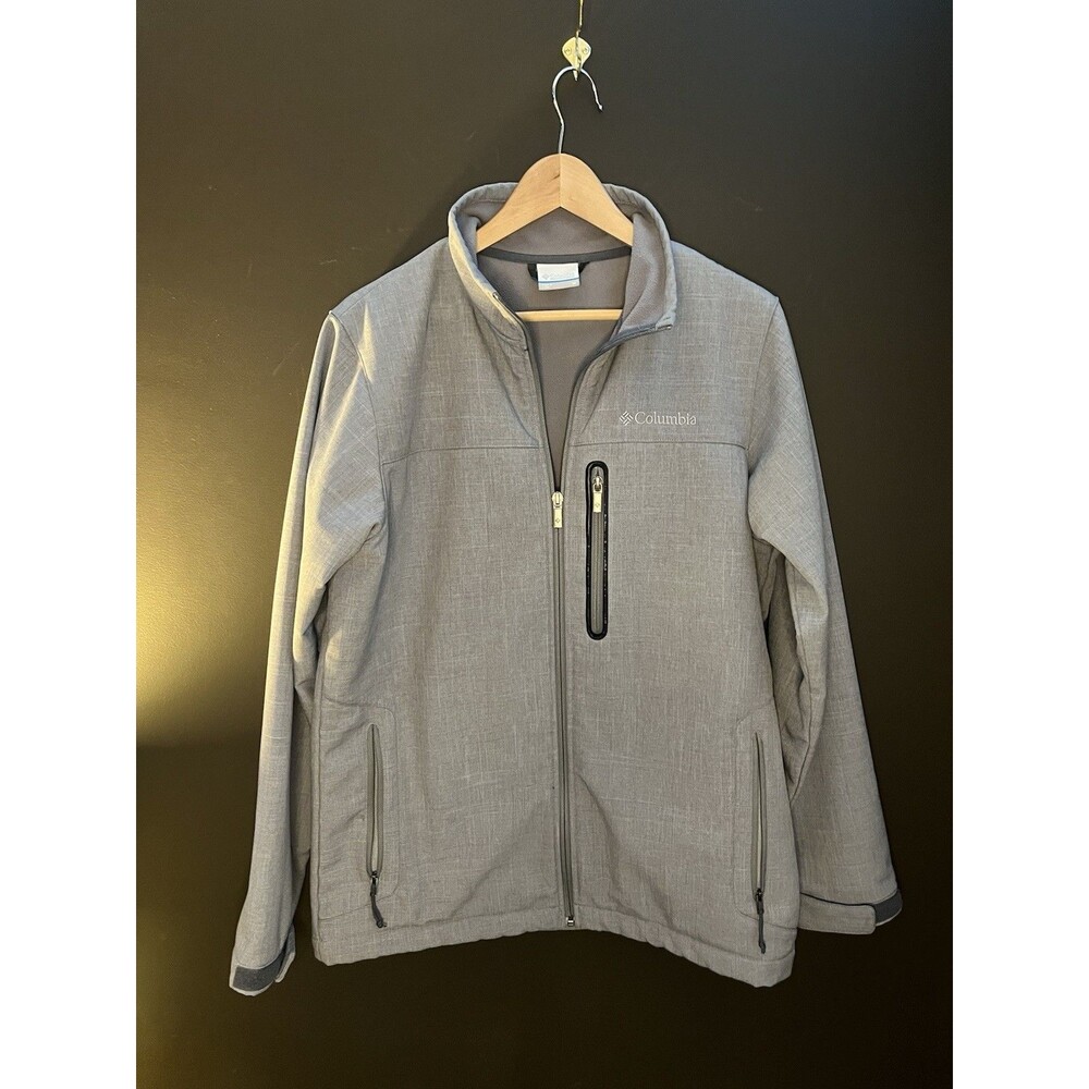 Columbia Softshell Jacket Men M Gray Fleece Lined Full Zip Outdoor Hiking